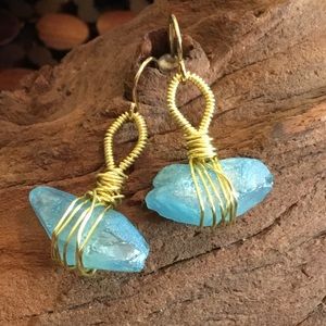 Light Blue Crystal & Gold Wire Earrings